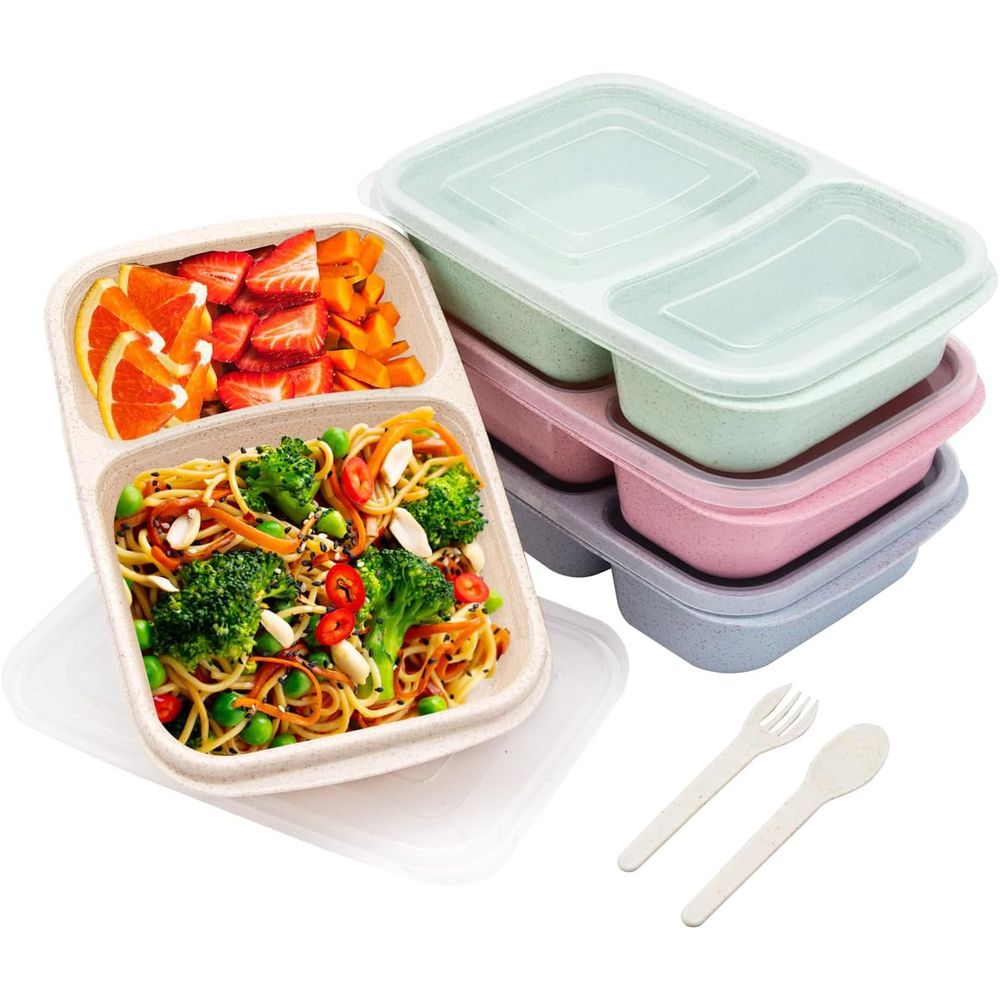 Meal Prep Containers - 4er-Pack Bento-Lunchbox, 2-Fach Mahlzeitenbehälter mit Deckeln,