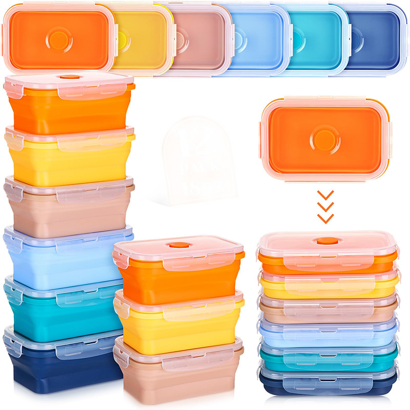 Meal Prep Tupperware - Zusammenklappbare Frischhaltedosen, Silikon-Lunchbox mit Deckel, Futternäpfe,