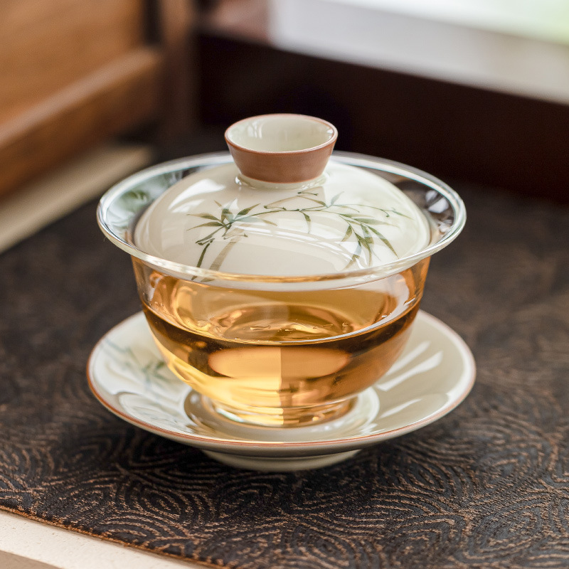 Glass Container Set - Handbemalter Bambus-Gaiwan für Tee, Porzellan-Terrine mit