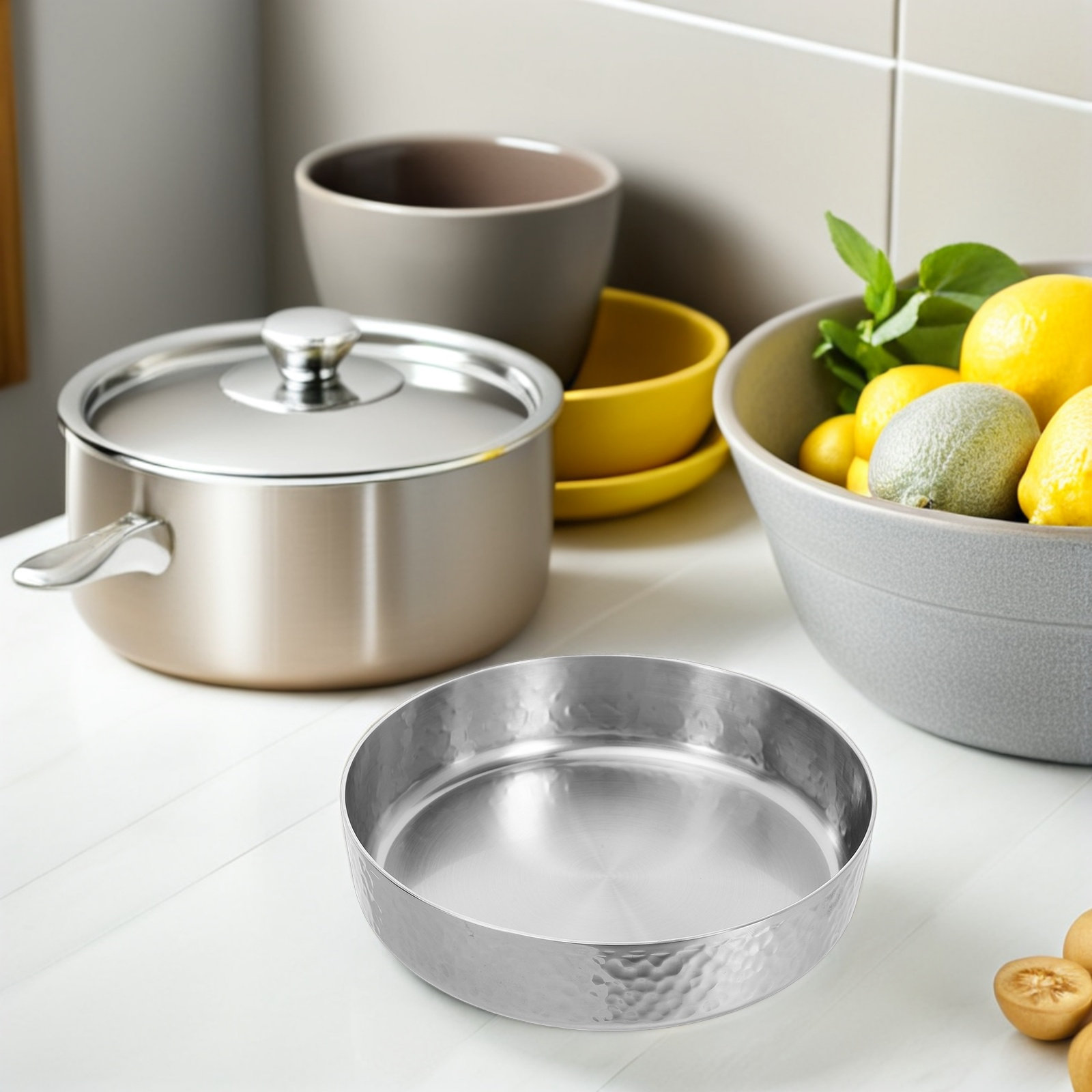 Meal Prep Usa - 800ml Edelstahl-Suppenschüssel mit gehämmerter Oberfläche, Metall-Mischschüssel