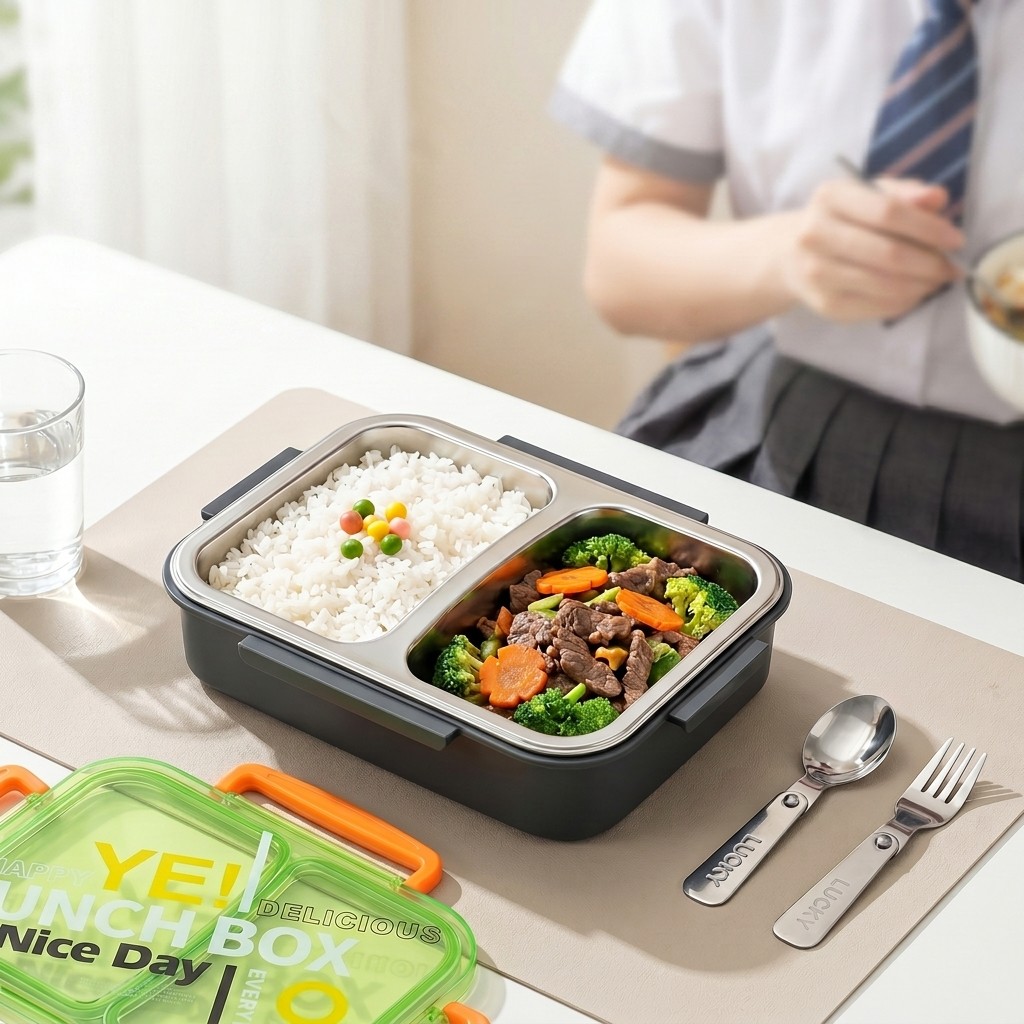 Meal Preparation - Mikrowellengeeignete 304 Edelstahl Bento-Lunchbox mit Unterteilungen,